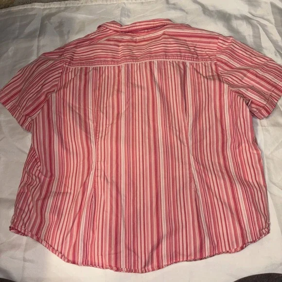 Tommy Hilfiger Women's Size 24 Striped Embroidered Floral Button Front Blouse - Picture 4 of 6